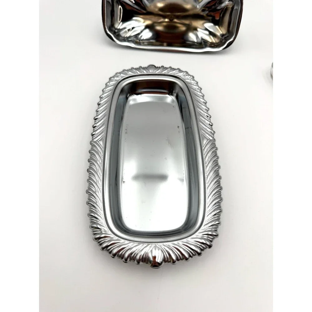 Vintage Silver Metal Butter Dish with Lid Glass Covered Butter Dish